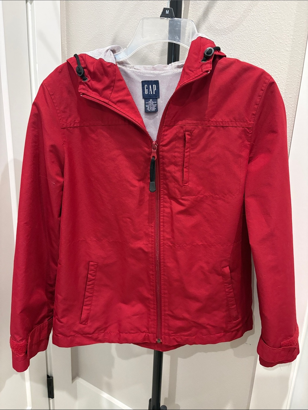 GAP Women’s Bright Red Hooded Raincoat - medium